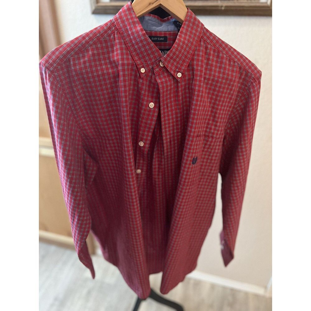 Chaps Easy Care Men's Red/Blue Plaid Short Sleeve Shirt‎ Size Large E5